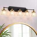 5-Light Vintage Bathroom Light Fixtures, Black and Gold Vanity Light
