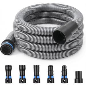 16FT Shop Vac Hose Extension,Commercial Dust Collection Hose Kit,1-1/4 Diameter TPE Vacuum Hose with 6 Adapters for Vacuums System,Compatible with Woodworking Power Tool and Sander by TOMOON (Gray)