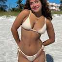 seamoly Women's Bikini Sets Ribbed Beaded Adjustable Spaghetti Strap Swimsuit Tie Side Thong Sexy 2 Piece Bathing Suit (Beige, M)