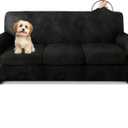 ANARACHON Sofa Slipcover 4-Piece for 3 Cushion Couch, Faux Leather Fabric NO Slip Scratch-Resistant Durable Stretch Furniture Protector, Pet Friendly for Dogs & Cats, Machine Washable, (Black)