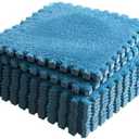 12 pcs Fluffy Soft EVA Foam Interlocking Carpet Shaggy Rugs Protective Floor Tiles Sport Play mats for Home Parlor, Bedroom, Children Kids Room (Blue)