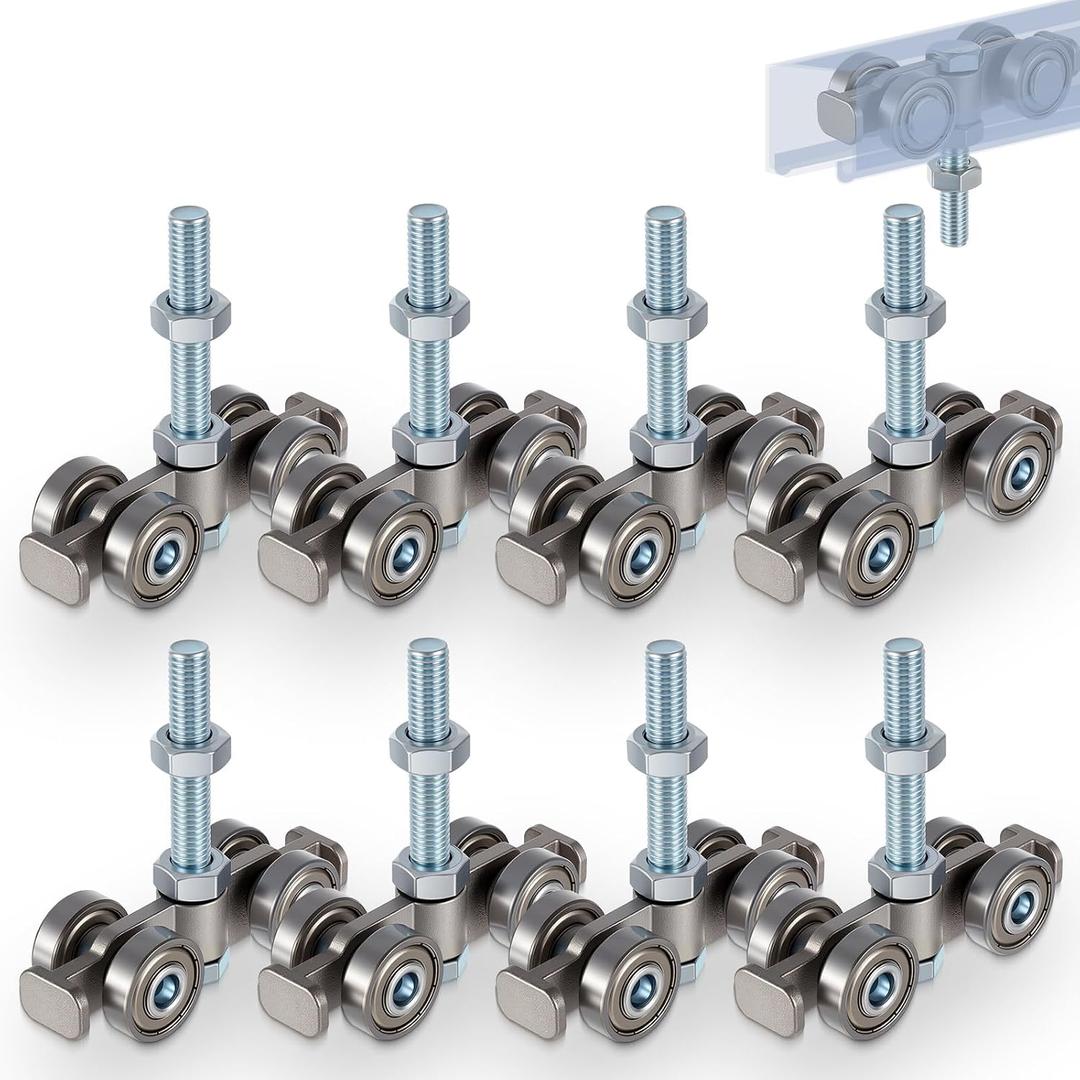 Tallew 8 Pcs Silver 4 Wheel Silent Trolley Assembly Rollers for Use with 1-5/8" Wide and All 1-5/8" or Taller Strut Channels with M10 Bolt