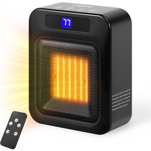 Space Heater Portable Desk Heater - Mini Heaters for Indoor Use with Thermostat and Remote 650W PTC Small Heater for Office Desk with Digital Display 12H Timer BLACK