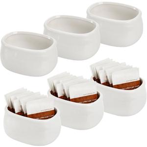 Dicunoy Set of 6 Sugar Packet Holder, Ceramic Sugar Caddy for Sweetener, Classic Restaurant White Tea Bag Organizer Bowl Storage Dish for Coffee Bar, Home