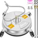 EVEAGE 13.7'' Pressure Washer Surface Cleaner with 4 Wheels Stainless Steel Surface Cleaner & Unique Bending Rod Design 2 Nozzles for Cleaning Driveway & Sidewalk, Max 4000PSI-EP002