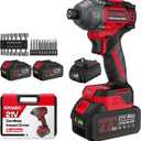 Cordless Impact Driver 2655In-lbs(300N·m) - 21V 1/4" Hex Chuck Brushless Impact Driver With 2 x 4.0Ah Batteries & Charger & 14 x Sockets Set & 10 x Screwdriver Bits for Home Projects & DIY Red
