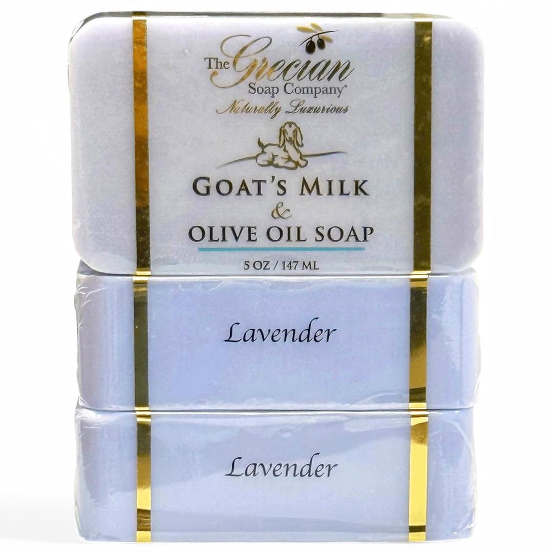 The Grecian Soap Company Goat Milk & Olive Oil Soap Bar 3-Pack  Lavender Scent, Natural Bar Soap, Moisturizing & Nourishing Body & Face Soap Bars, Handmade in USA