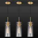 Gold Pendant Light Fixtures, 3 Pack Modern Pendant Lighting with Clear Striped Glass Shade, Hanging Pendant Lights Kitchen Island, Farmhouse Pendant Lighting for Dining Room Bedroom Bathroom
