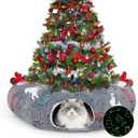 Cat Tunnel Christmas Tree Skirt, Cat Tunnel Bed, Cat Donut Tunnels Bed for Indoor Cats, with Washable Cushion, Hanging Toy Ball, Christmas Tree Protector & Decoration