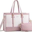 LOVEVOOK Laptop Bag for Women 15.6 inch Canvas Laptop Tote Bag, Large Capacity Work Bag with Clutch Purse, Computer Bag Office Business Briefcase, Casual Handbag for Travel College Teacher School (Sakura Pink)