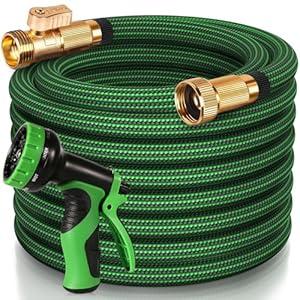 50 FT Garden Hose, 2025 New Flexible Water Hose 50FT with Leakproof Solid Brass Fittings, Reinforced Extra Strong Outer Fabric & Durable 3-layer Inner Core, Ultra Lightweight, No Kink, No Tangle