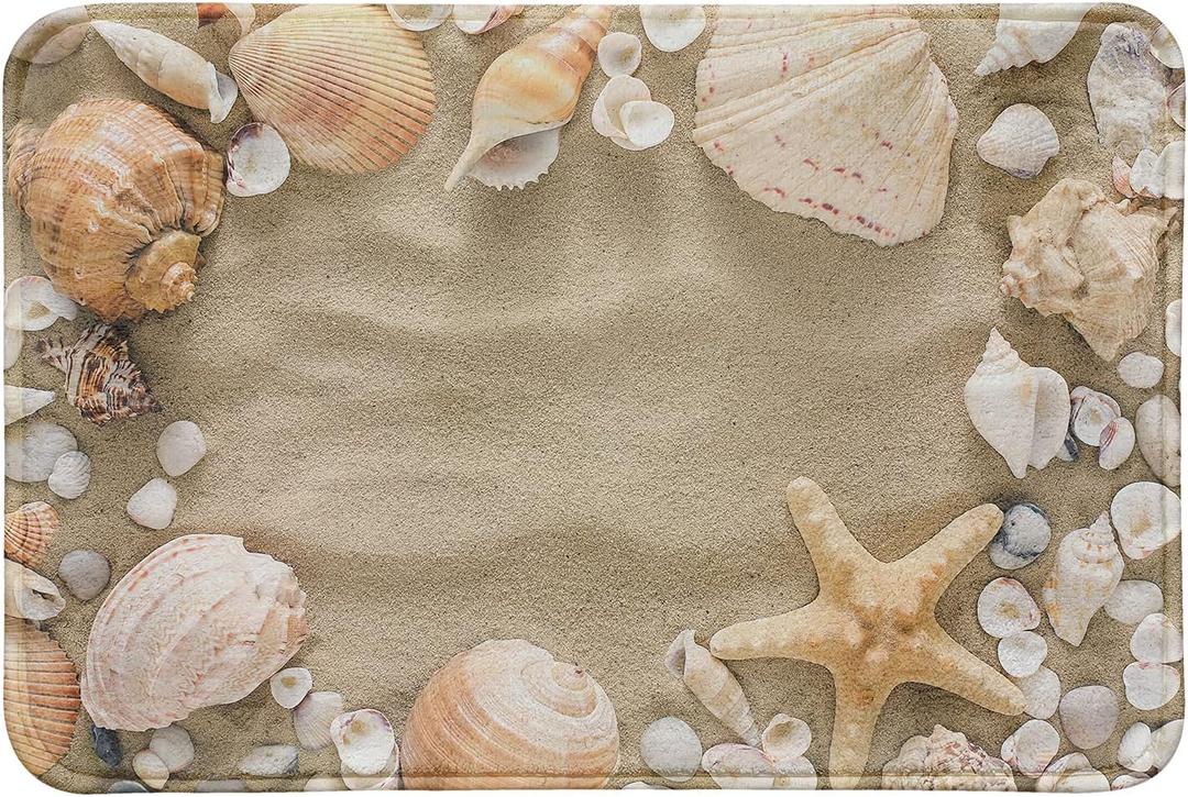 Natural Seashore Shower Seashell Starfish On Beach Sand Sea Bath Mat Non-Slip Absorbent Velvet Bathroom Rug Carpet Rugs for Entrance Indoor Doormat Mats
