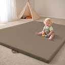 Foldable Baby Play Mats for Floor Vegan Leather 1.5 Inch Extra Thick Foam Play Mat for Kids for Playpen,Wipe-Clean Waterproof, Travel with Storage Bag, Crawling Mats for Toddlers&Infants, Brown