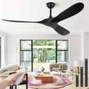 ABZ Ceiling Fans without Lights - 52 Inch Modern Ceiling Fans no Lights with Remote Control, Black 3 Blade Solid Wood Indoor Outdoor Ceiling Fans for Patios Living Room Bedroom