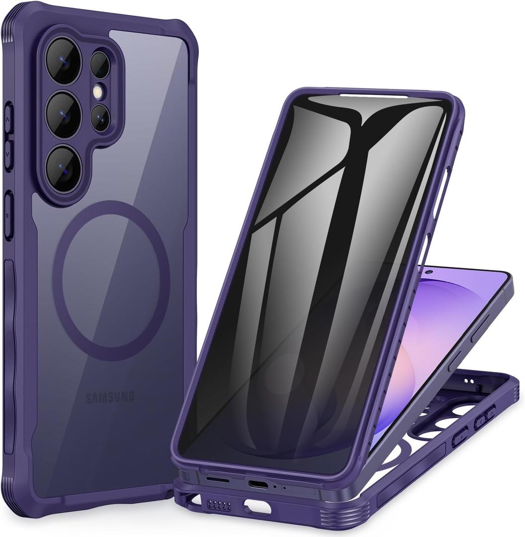 CENHUFO Privacy for Samsung Galaxy S26 Ultra Case, Full Body Phone Case with Built-in 9H Tempered Glass Privacy Screen Protector and Camera Protector, Shockproof Protective Magnetic Cover -Purple