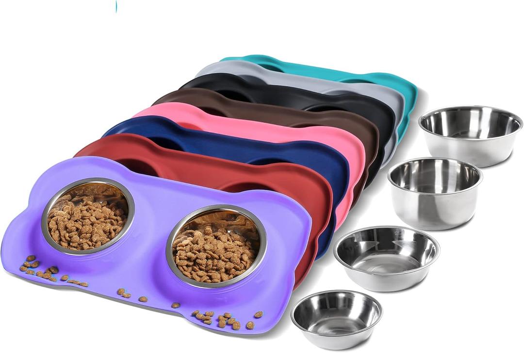 Hubulk Pet Dog Bowls 2 Stainless Steel Dog Bowl with No Spill Non-Skid Silicone Mat + Pet Food Scoop Water and Food Feeder Bowls for Feeding Small Medium Large Dogs Cats Puppies (Small, Purple) Hubulk Pet Dog Bowls 2 Stainless Steel Dog Bowl with No Spill Non-Skid Silicone Mat + Pet Food Scoop Water and Food Feeder Bowls for Feeding Small Medium Large Dogs Cats Puppies (Small, Purple)