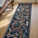 Zealude Egypt Floral Kitchen Runner Rugs Non Skid Washable,2x8 Boho Vintage Hallway Bathroom Runner Rug Non Slip,Soft Long Carpet for Laundry Room Entryway Bedroom (Dark Blue,2 x 8)
