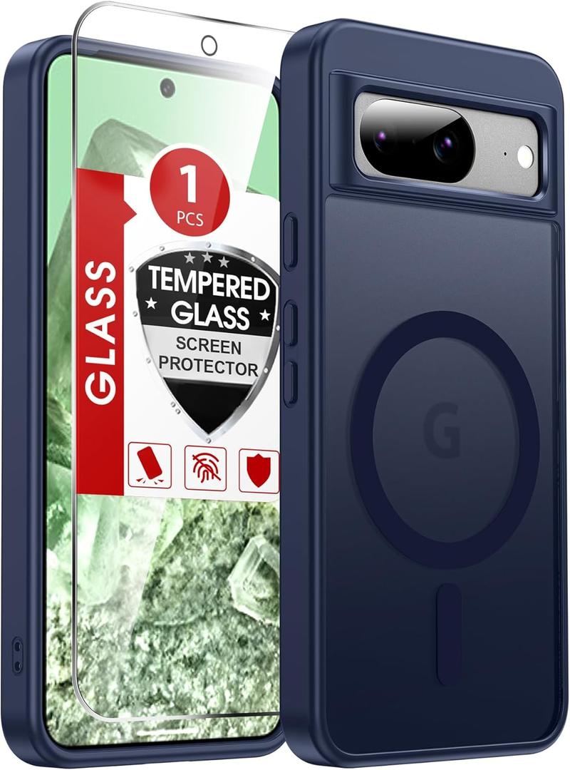 LeYi for Pixel-8 Case: Compatible for Google Pixel 8 Case [Mag-Safe Fit] with Screen Protector, Frosted Translucent Soft-Touch Skin & Full Body Protection Funda para Pixel 8, Royal Blue (Pixel 8 (6.2 inch))