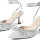 DREAM PAIRS Kitten Heels Rhinestone Bow Ankle Strap Stiletto Pointed Closed Toe Heels for Women Pumps Wedding Bridal Party Dress Shoes (8, Silver)