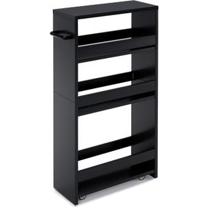 MARTY Slim Rolling Storage Cart 4-Tier Kitchen Cart with Wheels, Laundry Room Storage with Handle Slide Out Utility Cart Shelving Unit Organizer Trolley for Narrow Places Bathroom Small Corner, Black (5.51"D x 15.75"W x 31.5"H)