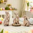 DoubleFill 3 Pcs Gold Wooden Bunny Figurines Vintage Rabbit Statues Easter Bunny Statue Table Decoration for Spring Tabletop Decor Easter Gifts Home Office Decor Party Supplies