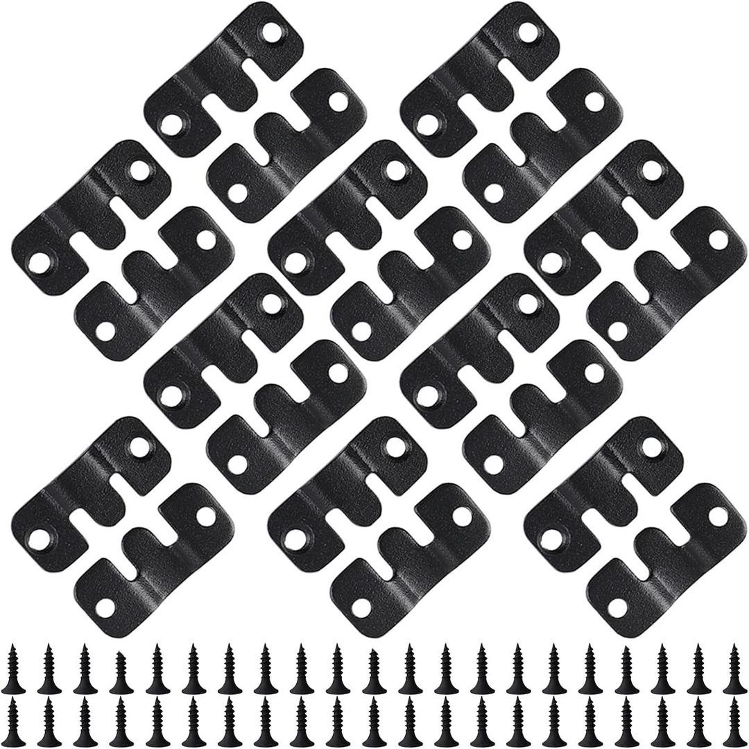 20PCS 1.69 x 0.75 inch Black Flush Mount Bracket Stainless Steel Interlock Hanging Buckle Z Clips Headboard Wall Mounting Brackets French Cleat Picture Hanger Heavy Duty with 40PCS Screws