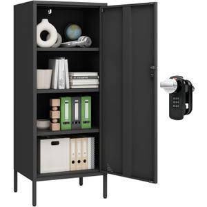 Steehoom Metal Locker Cabinet Lockable Storage Cabinet Black 4 Tier Employee Lockers for Home, School, Office, Garage, Bathroom H49.21'' (Black)