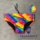 Speedo Powerflex Eco Speedo Men Rainbow sliced square Pride swim Brief Swimwear, 32