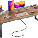 Huuger 63 x 24 inch Desk with Power Outlets & USB-C, Deeper & Thicker Desktop, Robust Metal Tubes, Computer Desk, Heavy Duty Office Desk, Work Gaming Desk, for Home Office, Rustic Brown