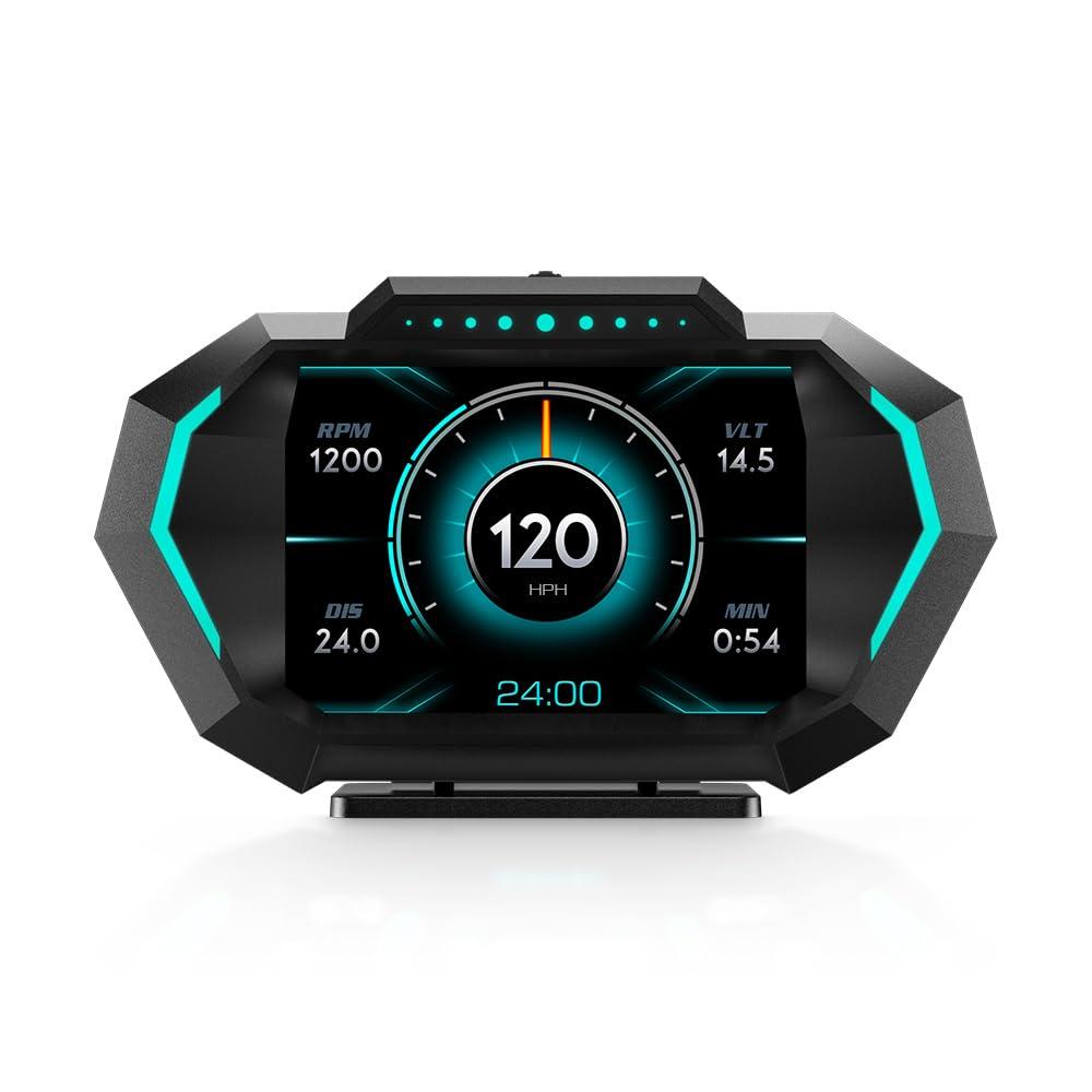 OBD2 Heads Up Display for Car, OBD2 & GPS Speedometer Dual System HUD Digital Speedometer MPH with Car Inclinometer, RPM, Water Temp, Volt, Mileage, Overspeed Alarm for Most 2008+ Sedan Cars