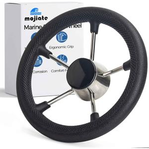 11.6" Boat Steering Wheel with PU Foam,Made of Stainless SteelPontoonBassUniversal Fit.