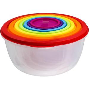 7Pcs Round Mixing Bowl Set Salad Bowl with Airtight Lids Plastic Nesting Mixing Bowl Set for Packing and Serving Christmas Salads Candies Cookies, Microwave Safe
