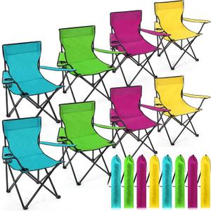 8 Pcs Regular Size Folding Camping Chairs with Cupholder and Carry Bag Portable Lightweight Lawn Chair with Side Mesh Pocket for Fishing Hiking Picnic Beach Outdoor Party(Stylish)