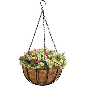Kingbuy 10 Inch Metal Hanging Planter Basket with Coconut Liner Wire Plant Holder Watering Flower Baskets Round Pot Hanger Garden Decoration for Indoor Outdoor