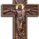 QIADGE Exquisitely Carved Ascension of Jesus Cross, Vintage Religious Wooden Statue, Wall Hanging or Tabletop Home Decor (13.7 * 10.7 in)