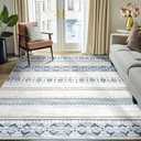 BESTSWEETIE 6x9 Area Rugs for Living Room Washable Moroccan Farmhouse Neutral Geometric Low Pile Non-Slip Soft Print Pattern Rug for Bedroom Kitchen Dining Room Entryway Blue/Brown