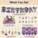 38 Pcs Mario Party Decorations, Classic Games Mario Bros Happy Birthday Decorations, Includes 1 Banner, 6 Spiral Decorations, 18 Balloons, 1 Cake Topper, and 12 Dessert Decorations