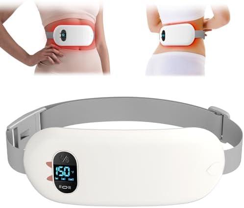 Portable Heating Pad for Cramps, Upgrade Cordless Electric Period Fast Heating Pad for Back Pain Relief Menstrual Belt 6 Heat 6 Massage Modes Gift for Women Girls Her Girlfriend White