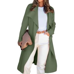 Angerella Women's Casual Long Sleeve Draped Open Front Knit Long Cardigan Sweater Outwear Coats with Pocket (Green, M)