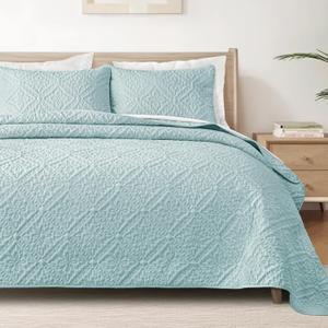 Exclusivo Mezcla Queen Quilt Bedding Set, Lightweight Soft Bedspreads Coverlets with 2 Pillow Shams, Modern Aqua Blue Quilts Queen Full Size for All Seasons