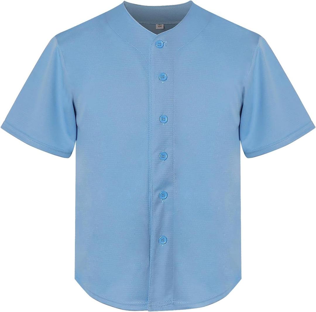 Youth Baseball Jersey Kids Button Down Short Sleeve Solid Color T-Shirt for School, PE, League Team Uniform (L)