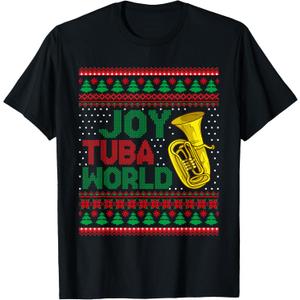 Joy Tuba World Ugly Christmas Sweater Music Lover Xmas T-Shirt, S