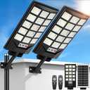 Solar Street Lights Outdoor Waterproof, 30000LM 6500K LED Motion Sensor Lights, Solar Flood Lights with Remote, Dusk to Dawn Solar-Powered Parking Lot Light, Commercial Area Lighting for Yard, 2-Pack