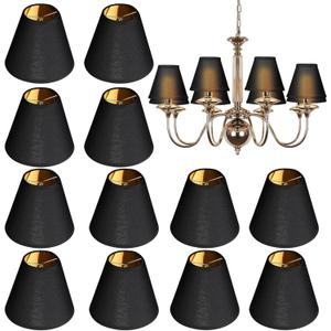 12 Pcs Small Lamp Shades, Clip-on Black Fabric Lamp Shades with Golden Plastic Lining, Chandelier Lamp Barrels, Elegant Lighting Covers for Bedside Table Lamps, Floor Lamps, Wall Lamps