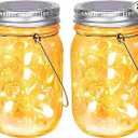 SteadyDoggie Solar Mason Jar Lights - Set of 2 Magical Patio Lights in Glass Lanterns - Hang Them Anywhere Outdoors for Enchanting Illumination - Waterproof and Decorative - 5.2" x 3"