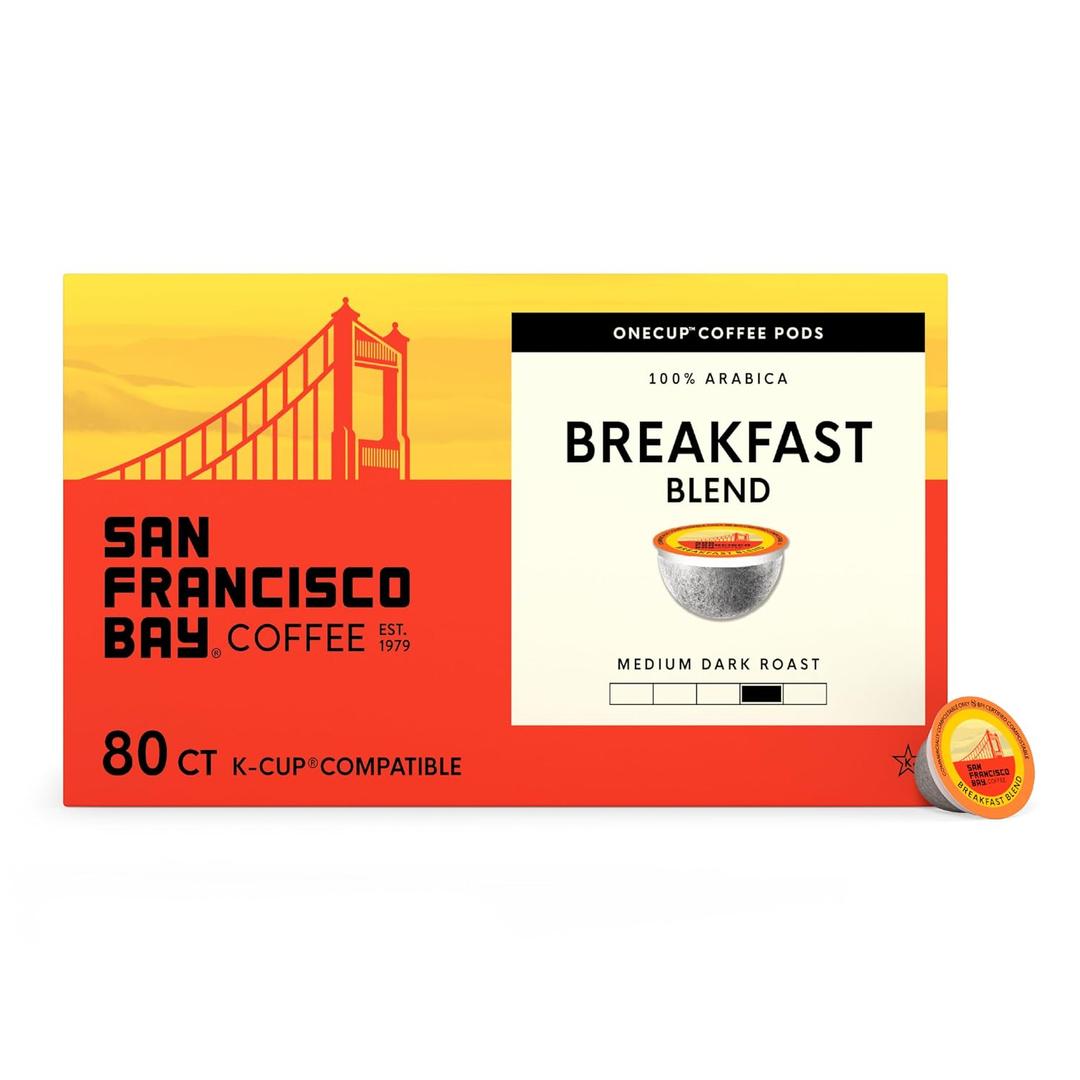 San Francisco Bay K-Cup Coffee Pods, Breakfast Blend (80 ct), Medium Roast, Commercially Compostable Single-Serve Coffee Pods (EXP 06/12/27)
