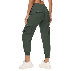 Women's Cargo Hiking Pants Quick Dry Lightweight Elastic Waist Button Pockets Joggers Athletic Sweatpants Travel Casual Olive (Green, S)