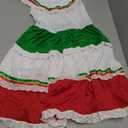 Traditional Mexican Dress for Girls - Cinco de Mayo Outfit, Elasticized Long Dress with Lace Design (3-4T, Red Green)