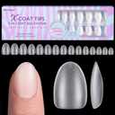 Extra Short Almond Nail Tips - BTArtbox Clear Gel Nail Tips Natural with Tip Primer Cover, Pre-shaped Full Matte Oval Gel Press On Nails Clear Soft Fake Nails for Daily Nail Art