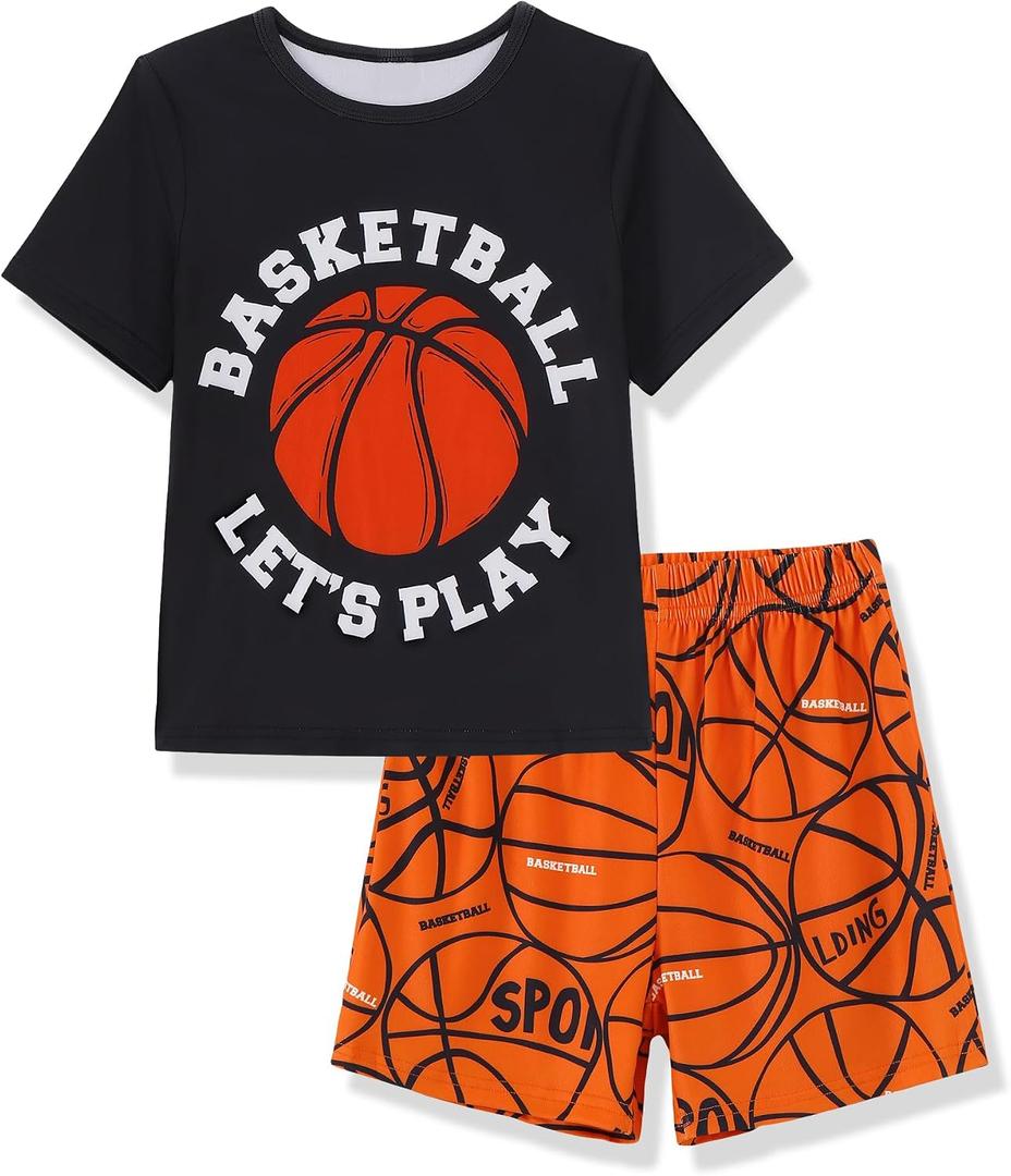 Mikrdoo Boys Pajamas 2 Piece Soft Short Sleeve Summer Pj Set Stretchy Short Sleepwear for Big Kids Size 6-16 Years (Black)